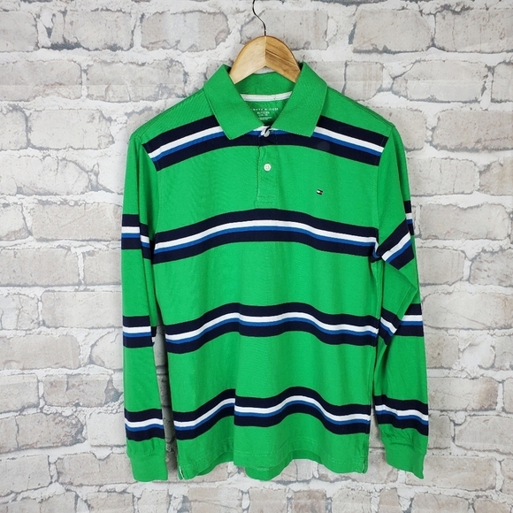 2/$25 Tommy Hilfiger Polo Shirt Green Stripe XL - Picture 1 of 12
